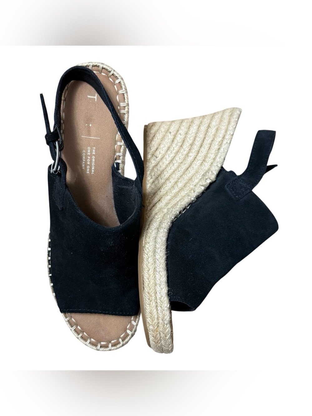 Toms Monica Black Suede Slingback Espadrille Mules Wedge Sandals Women’s 8.5